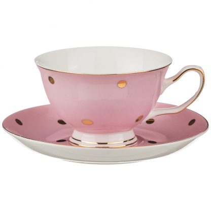 Купить Пара чайная 200мл фарфор розовый в горох в Санкт-Петербурге по недорогой цене и с быстрой доставкой.