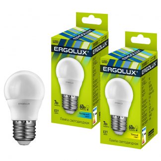 Купить Лампа светодиодная Ergolux LED-G45-7W-E27-3K Шар 7Вт E27 3000K 172-265В в Санкт-Петербурге по недорогой цене и с быстрой доставкой.