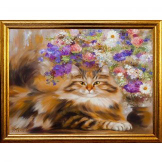 Купить Картина в раме Кот и полевые цветы 30х40см в Санкт-Петербурге по недорогой цене и с быстрой доставкой.