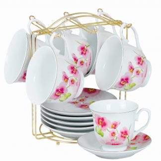 Купить Набор чайный Розовые цветы 6/13пр 220мл фарфор на мед.подставке в Санкт-Петербурге по недорогой цене и с быстрой доставкой.